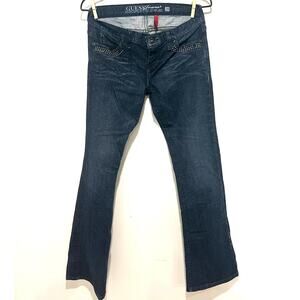 Vintage Y2K‎ Low Rise Guess Jeans Bling Flare Dark Wash Studded Womans Size 28